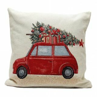 Driving Home for Christmas Tapestry Filled Cushion Cream 