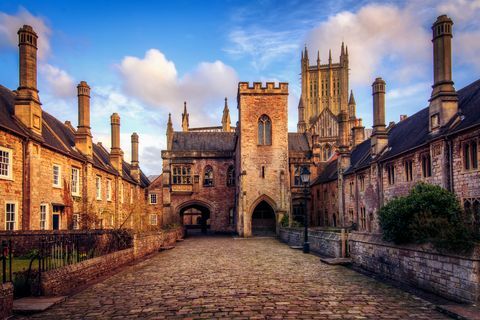 Vicars Close, Catedrala Wells, Somerset, Anglia