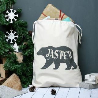 Sac de Crăciun cu nume de urs polar personalizat