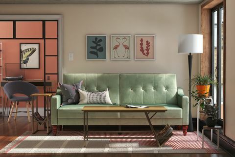 canapea ușoară din catifea din sufragerie