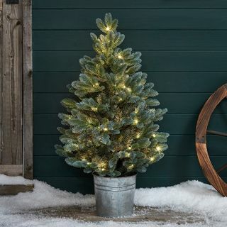 Pom de Crăciun în ghiveci în aer liber iluminat de 90 cm