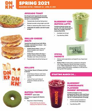 dunkin 'spring 2021 menu avocado toast