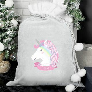 Sac de Crăciun personalizat Unicorn Grey